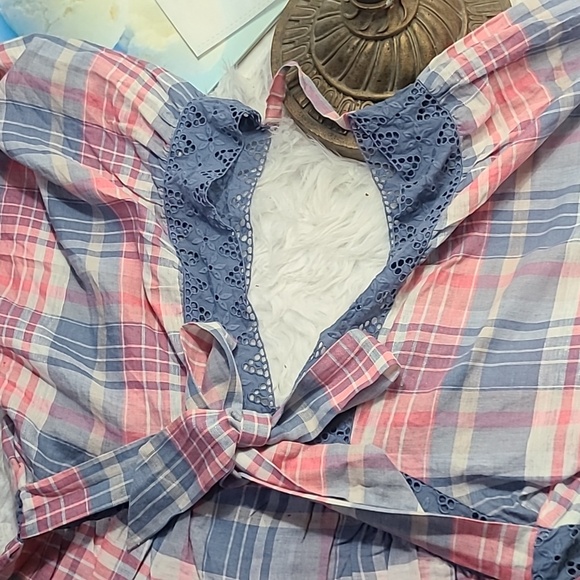 🎁FREE PEOPLE PLAID  LINEN TOP SMALL - Picture 12 of 13